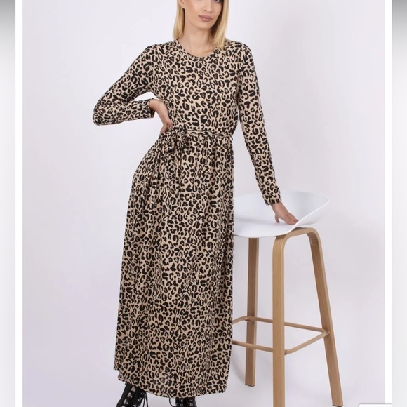 Vintage Leopard Maxi Dress Scoop Neck Fall Maxi Brown Black Women’s Size La… - Picture 4 of 11